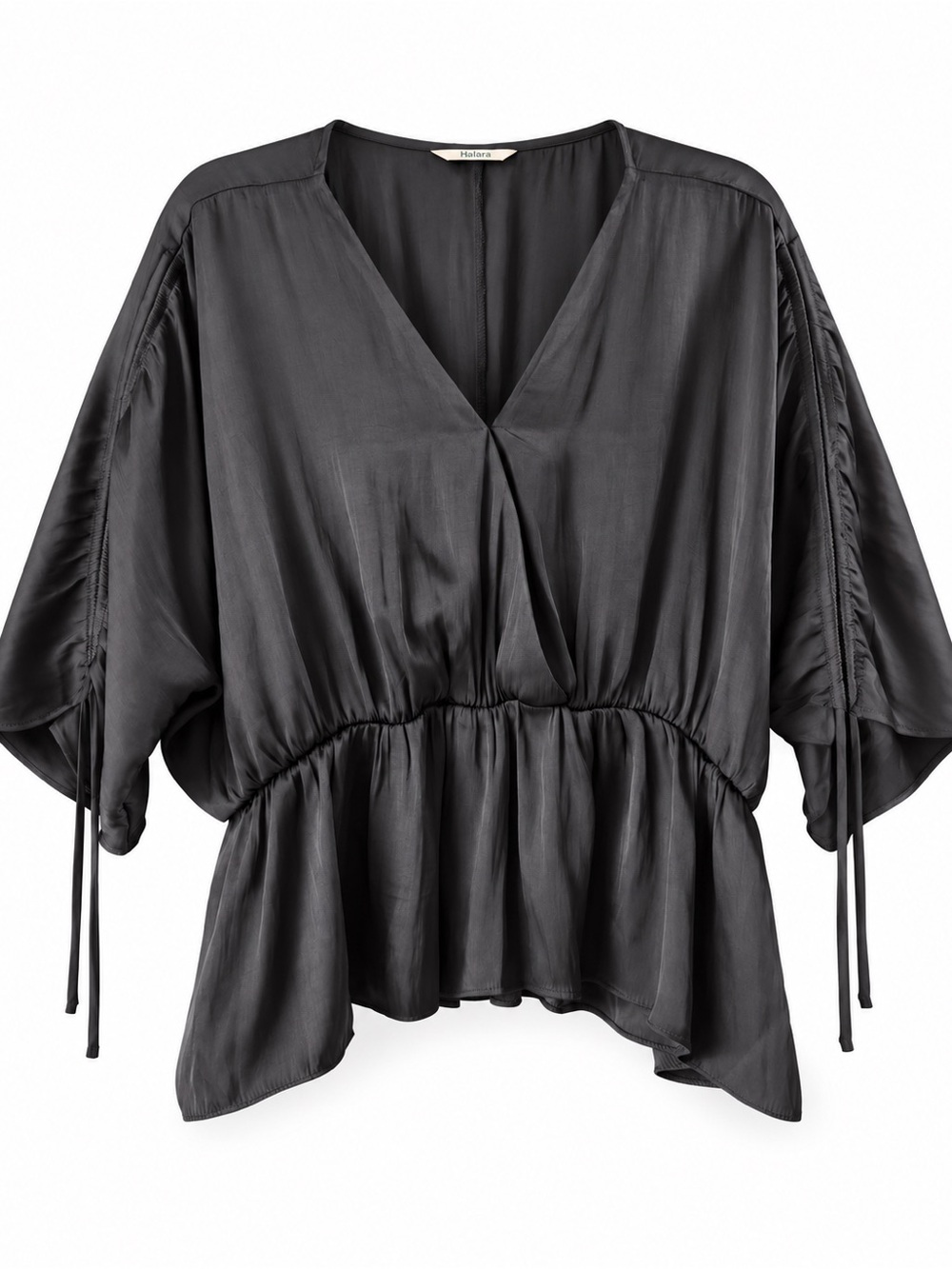 HALARA Black V-Neck Peplum Blouse with Dolman Sleeves